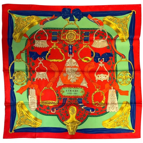 Hermes Accessories - Hermes Red / Blue / Green Etriers Carre Vintage 70 Square Silk Twill Scarf